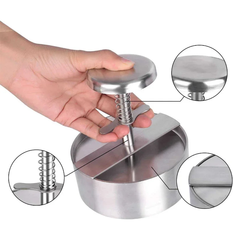Hamburger Patty Maker Press 304 Stainless Steel Non-Stick Round Manual Rice Ball Mold Thickness Adjusted Kitchen Beef BBQ Tools