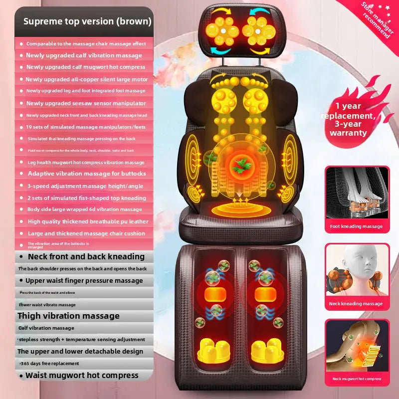 Upgrade Electric Massage Chair Full Body Kneading Neck Back Waist Leg Infrared Heating Vibration Shiatsu Cushion Seat Relaxation