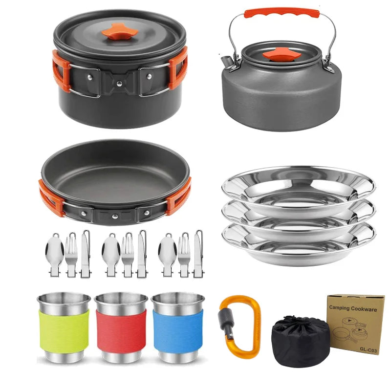 Outdoor pot and kettle set - portable outdoor cooking equipment set - camping water boiling kettle and cooking utensils