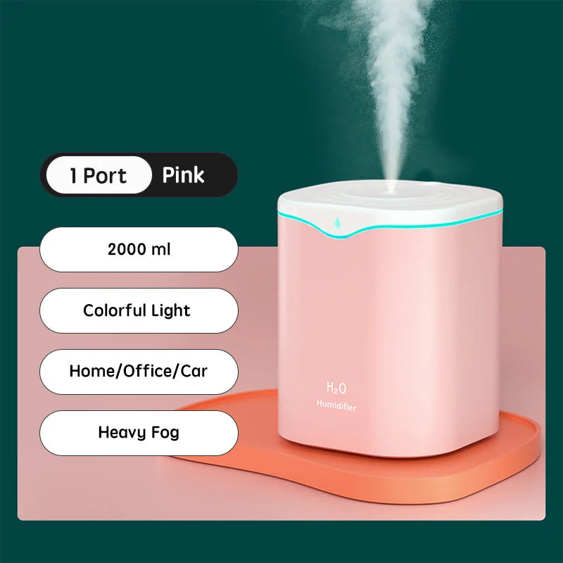 2000ml Large Capacity Dual Spray Humidifier Usb Home Silent Water Replen one Sprayisher 2L Air Purifier Water Diffuser Office