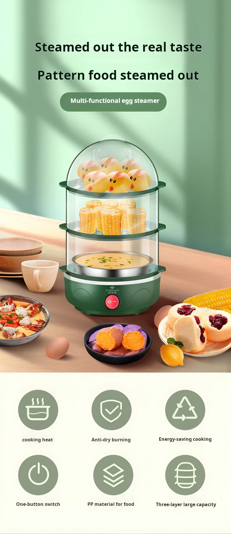 Electric Egg Cooker Double Multifunction Layers Egg Boiler Corn Milk Rapid Breakfast Cooking Egg Steamer Appliances Kitchen