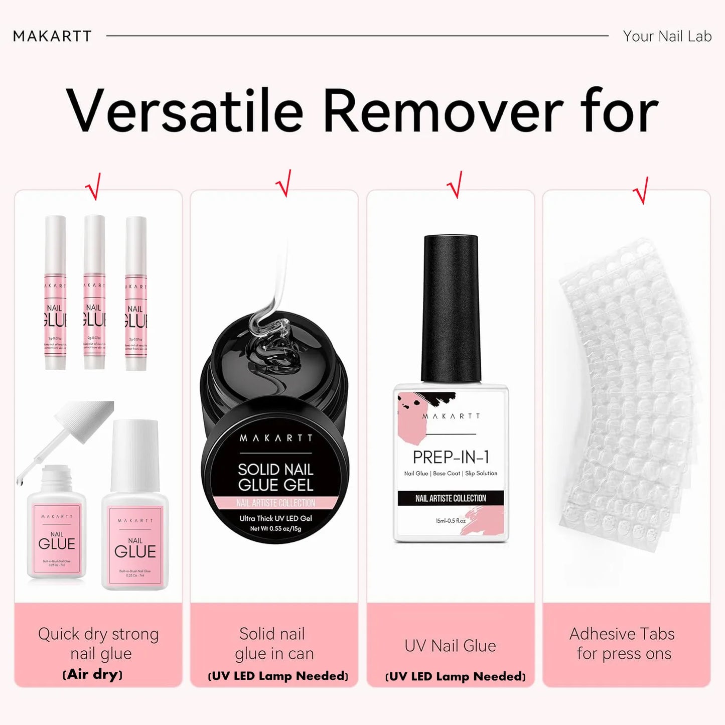 Nail Glue Remover for Press on Nails, 50ML Nail Glue Remover for UV Nail Glue, Non acetone Gentle Glue Off for False Nails Glue