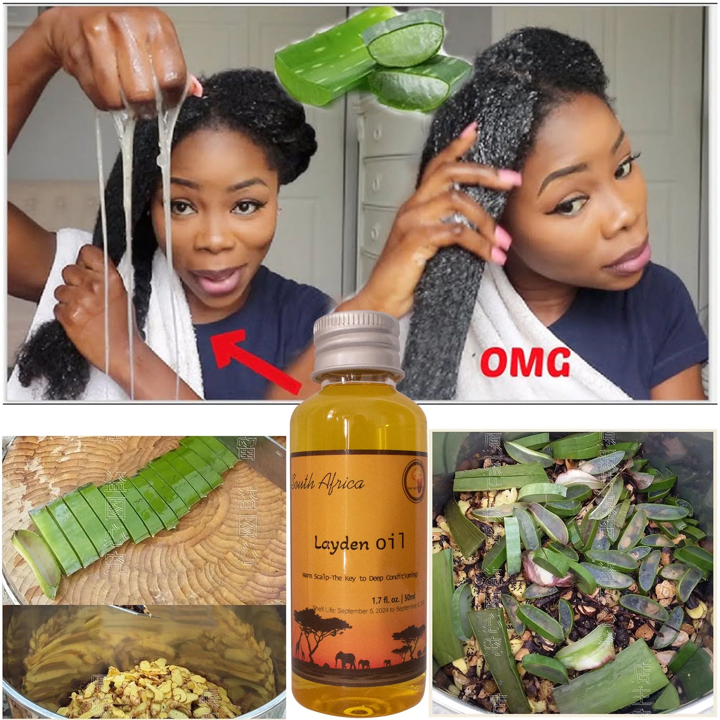 Layden Oil-One Touch to Gorgeous-North African Aloe Vera& Chebe Powder&Moroccan Cloves Scalp & Hair Strengthening