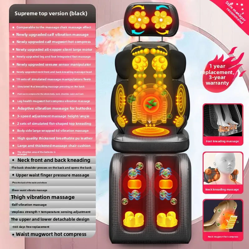 Upgrade Electric Massage Chair Full Body Kneading Neck Back Waist Leg Infrared Heating Vibration Shiatsu Cushion Seat Relaxation