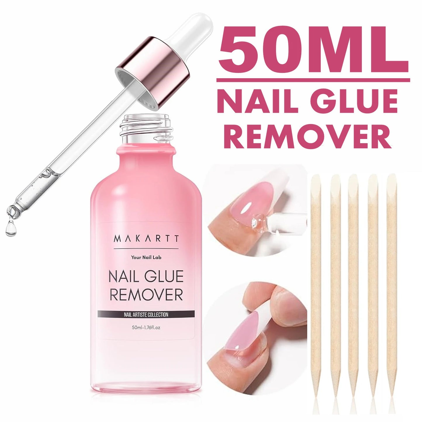 Nail Glue Remover for Press on Nails, 50ML Nail Glue Remover for UV Nail Glue, Non acetone Gentle Glue Off for False Nails Glue