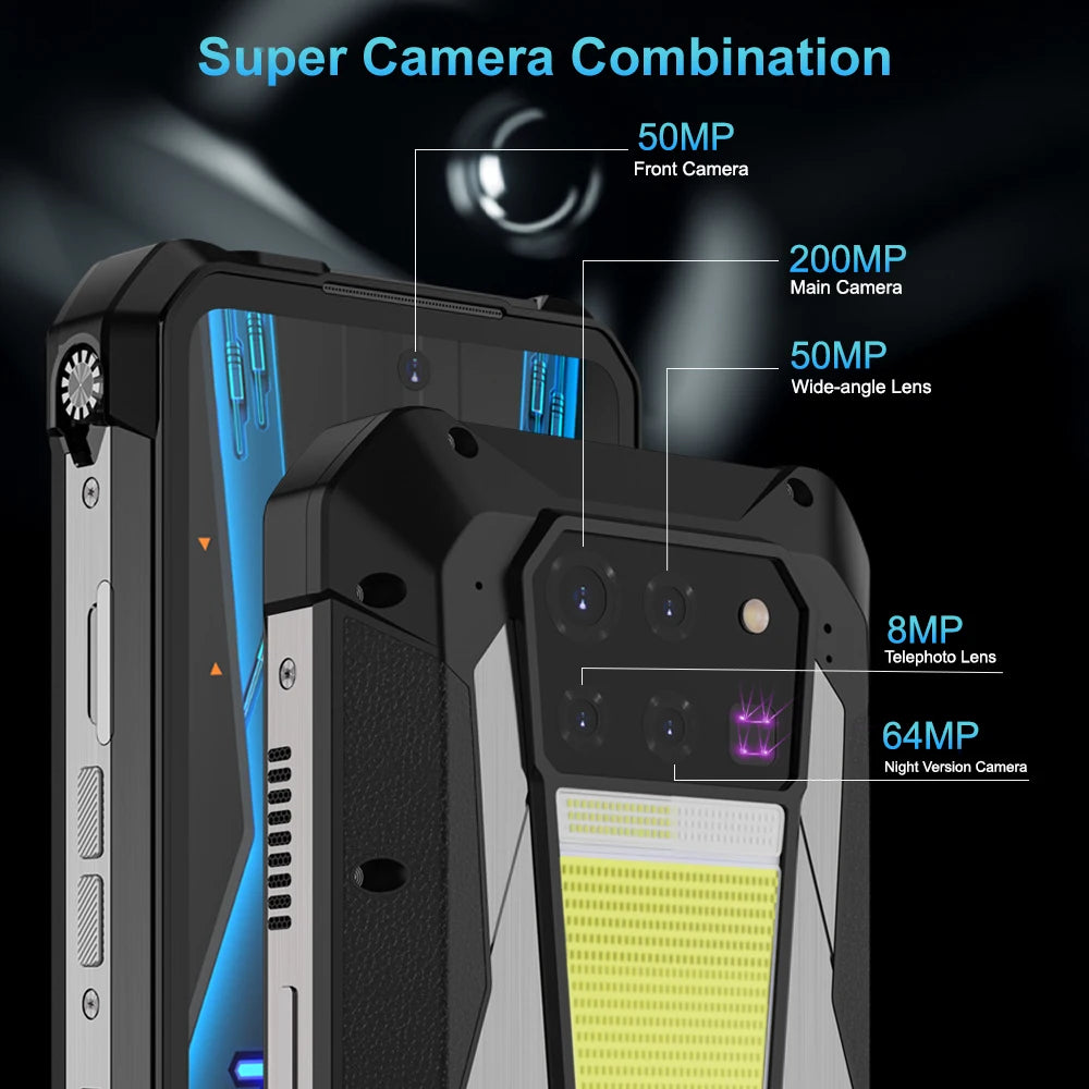 Unihertz 8849 Tank 3 Pro 5G Projector Phone 32GB 36GB RAM 512GB ROM Cell Phone 23800mAh 120W Fast Charger 200MP Camera Dual Sim