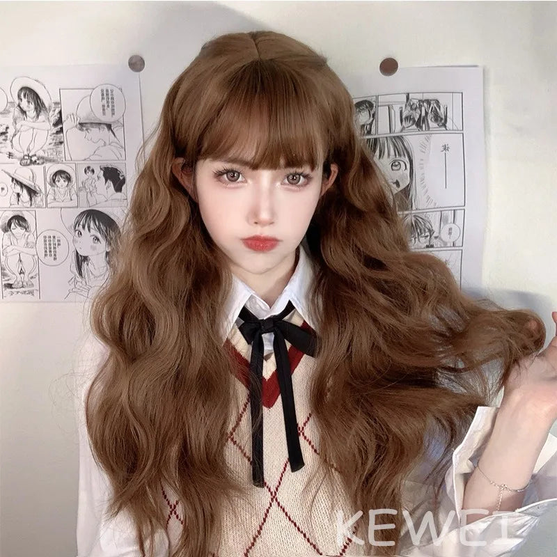 Women's Long Curly Hair Daily Wear Simulated Hair Rose Net Wig Festival Party Cosplay High-temperature Silk Full Wigs