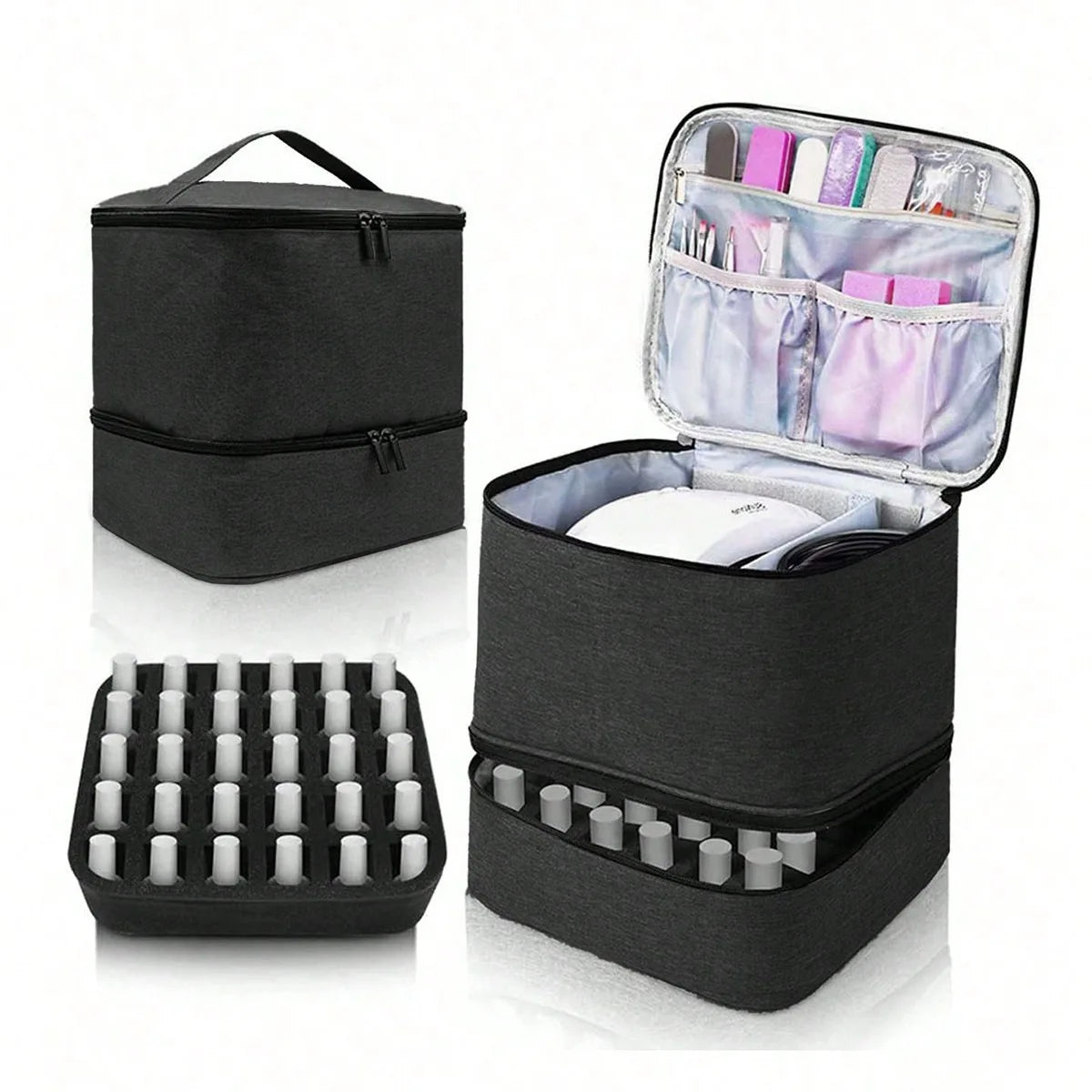80Bottles Nail Polish Storage Bag Portable Cosmetic Large Shoulder Bag Organizer for Travel Nail Salon 3 Layer Essential Oil Bag