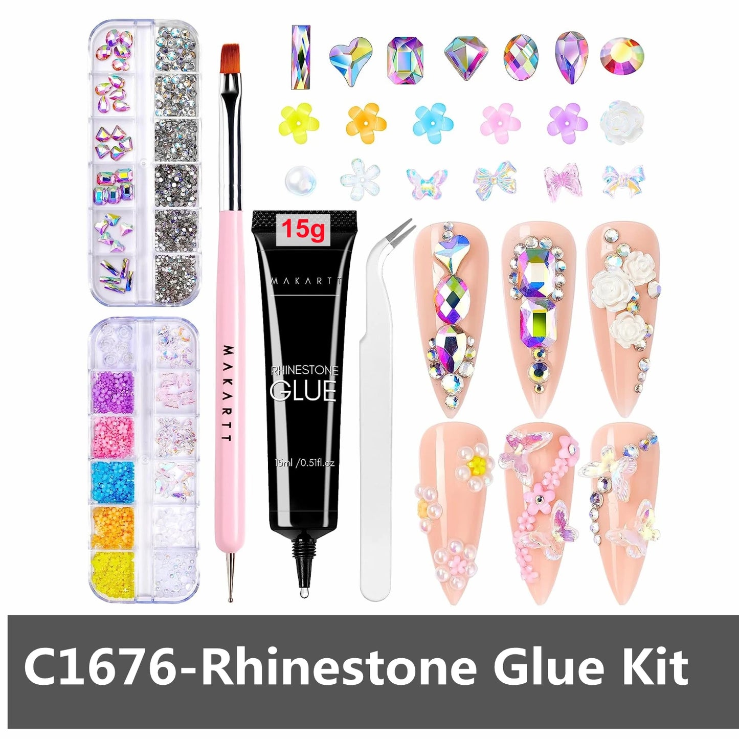 Makartt Nail Rhinestone Glue Gel for Nails, 30g Super Strong Adhesive Gel for Nail Gem, Jewels ,Glitter,Crystals Beads Diamonds