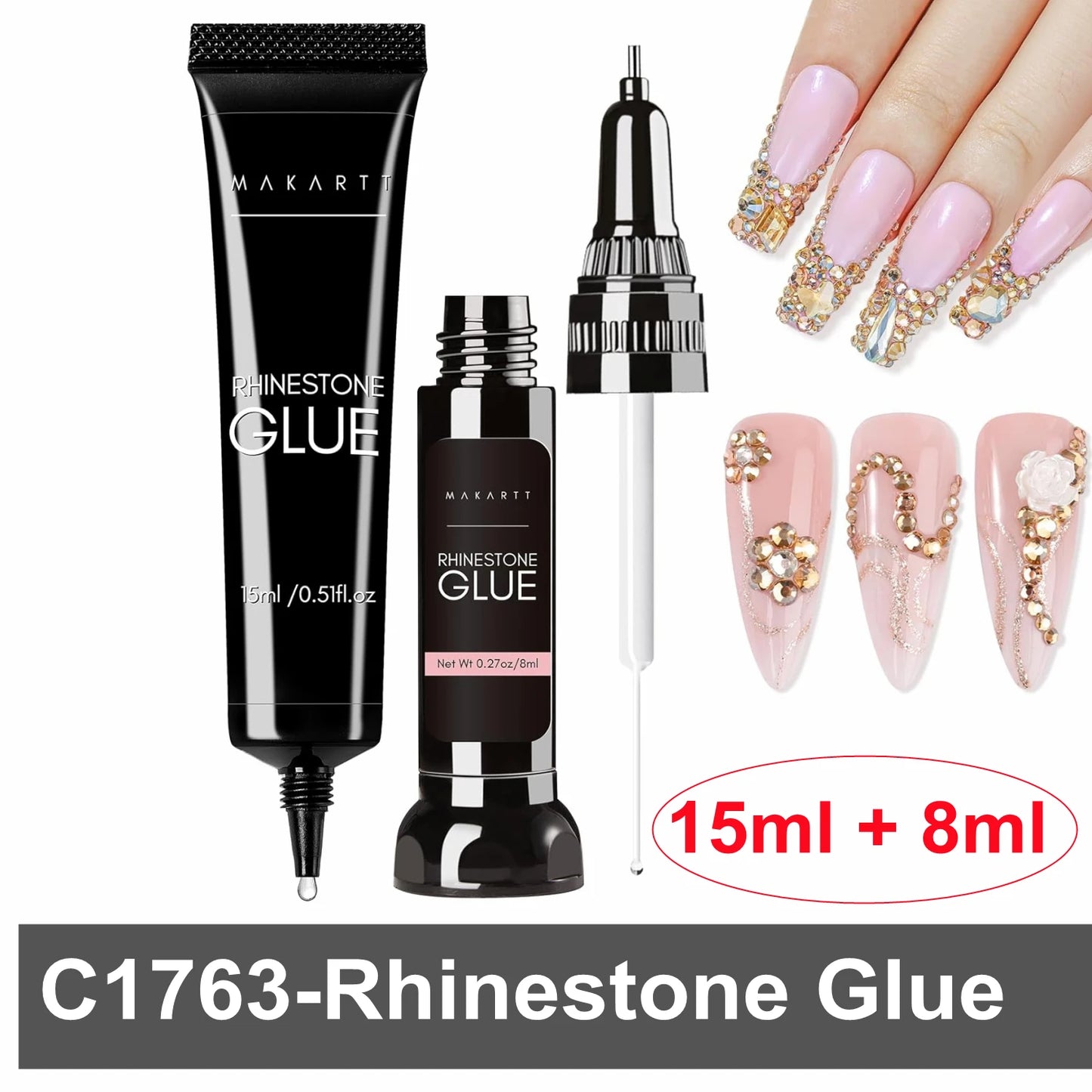 Makartt Nail Rhinestone Glue Gel for Nails, 30g Super Strong Adhesive Gel for Nail Gem, Jewels ,Glitter,Crystals Beads Diamonds