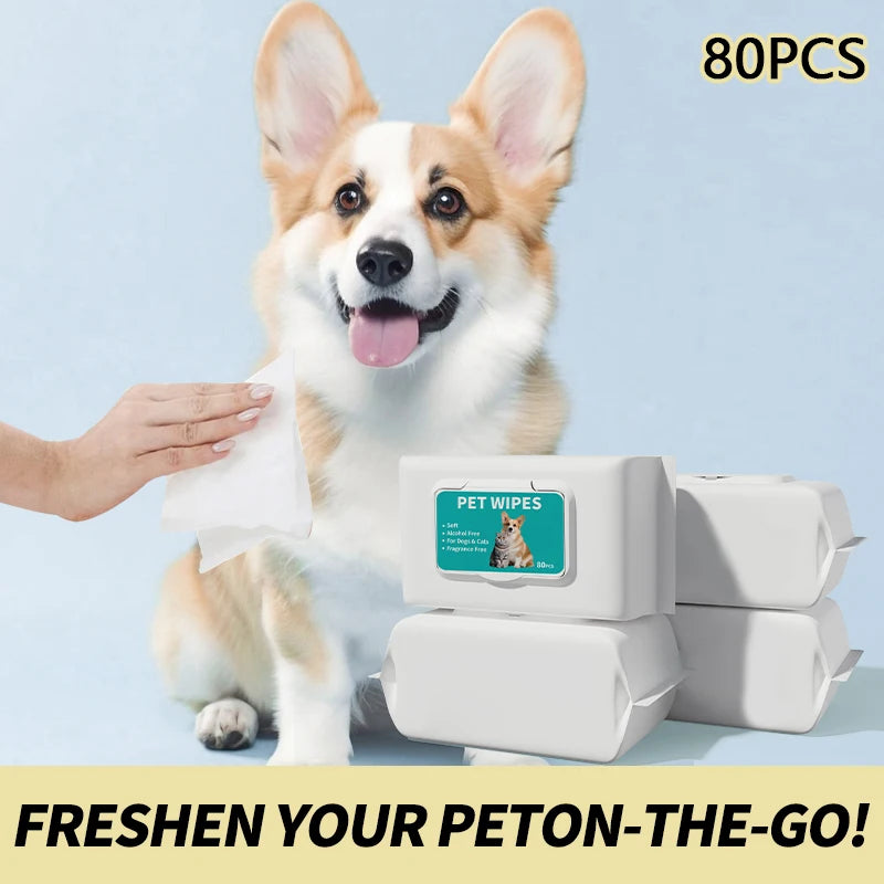 80PCS/pack Pet wipes Disposable Pure water formula Pet care Dog and cat health cleaning Deodorizing wipes Single-use