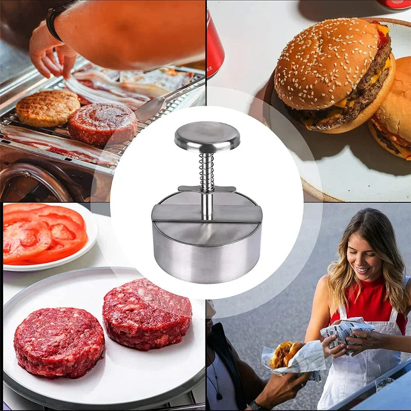 Hamburger Patty Maker Press 304 Stainless Steel Non-Stick Round Manual Rice Ball Mold Thickness Adjusted Kitchen Beef BBQ Tools