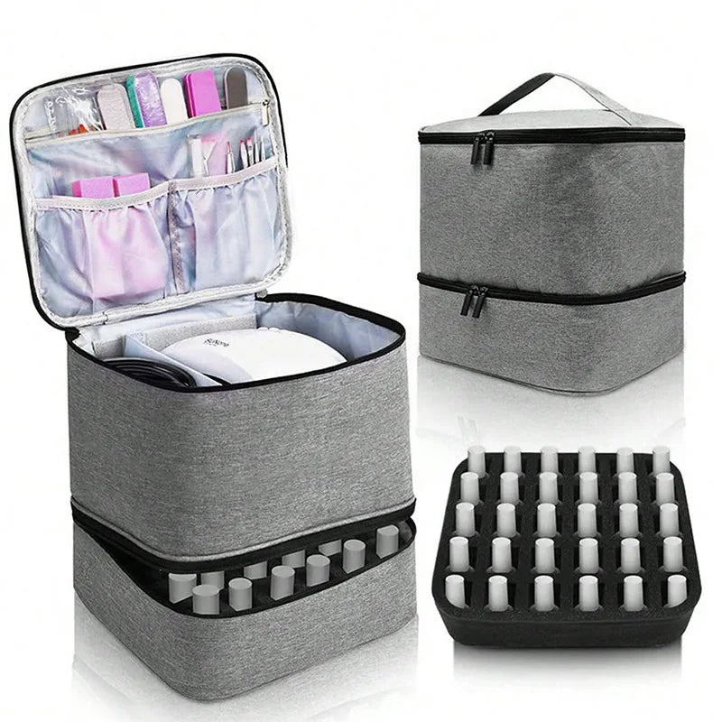 80Bottles Nail Polish Storage Bag Portable Cosmetic Large Shoulder Bag Organizer for Travel Nail Salon 3 Layer Essential Oil Bag