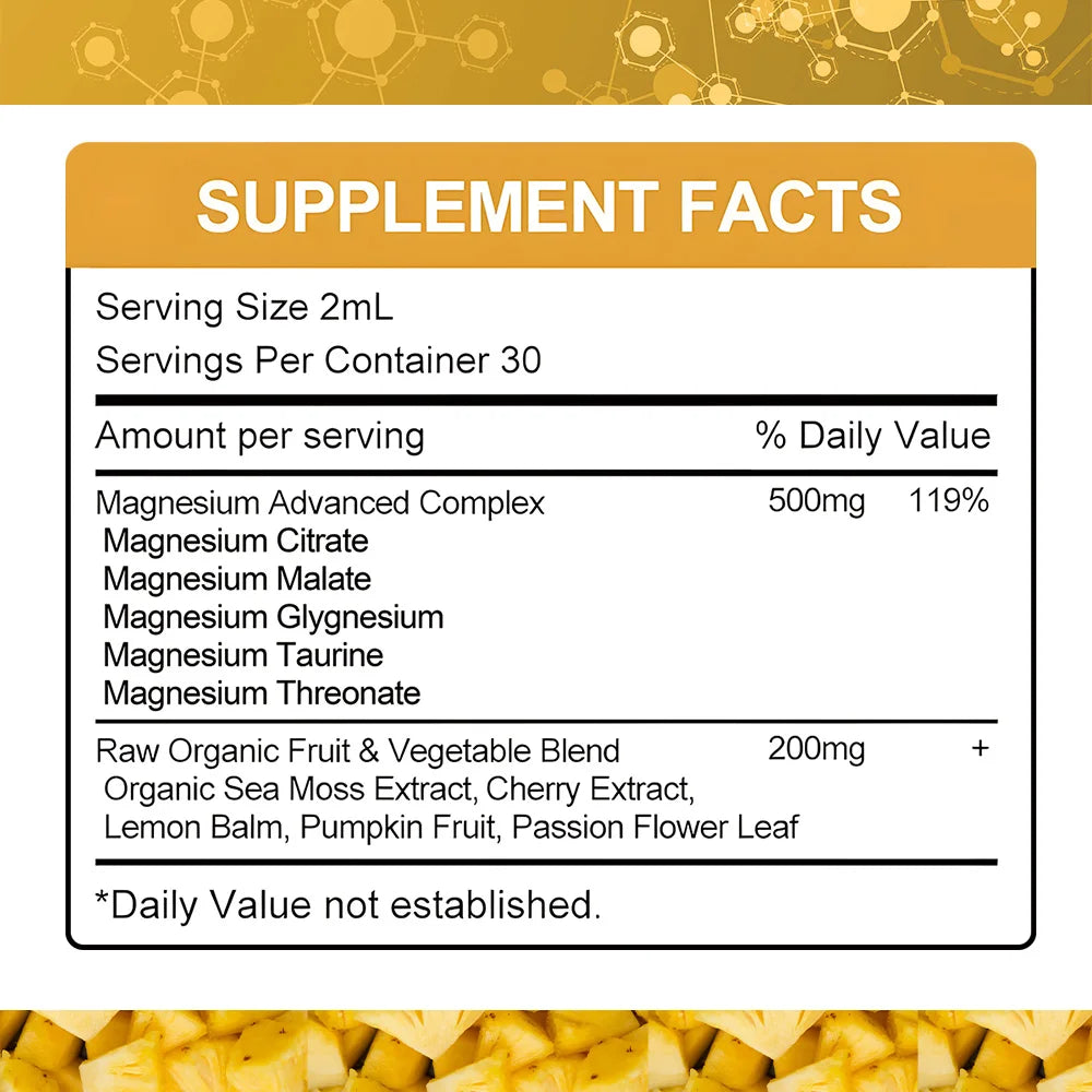 Magnesium Glycinate Liquid Drops, 500mg Complex Supplement for Sleep, Nerve, Energy, Muscle, Bone, Calm & Digestion,2 Fl Oz