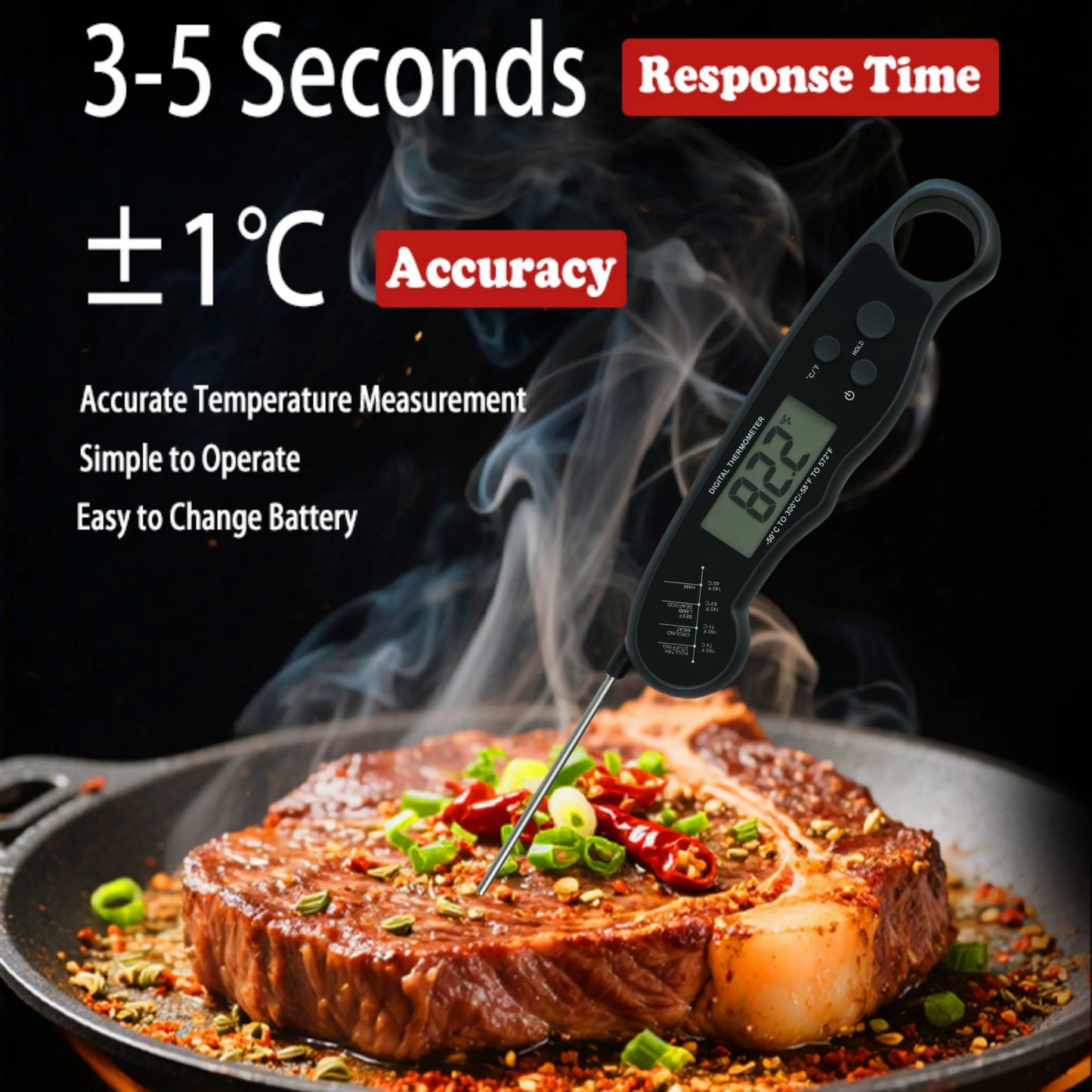 kitchen items Digital, Food Thermometer for Cooking and Baking, Instant Read Meat Thermometer with Backlight, Hold Function &