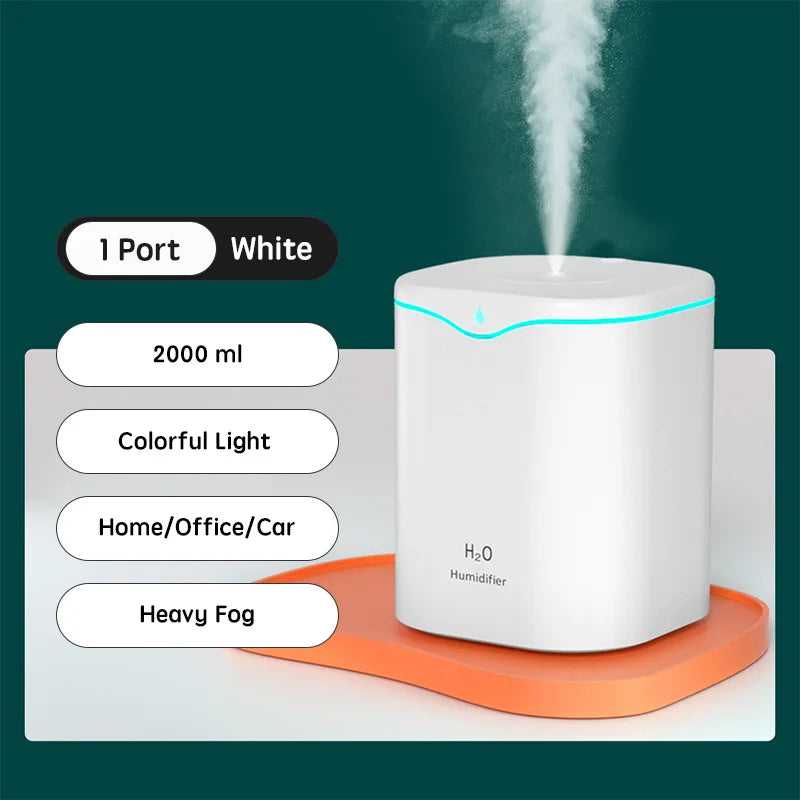 2000ml Large Capacity Dual Spray Humidifier Usb Home Silent Water Replen one Sprayisher 2L Air Purifier Water Diffuser Office