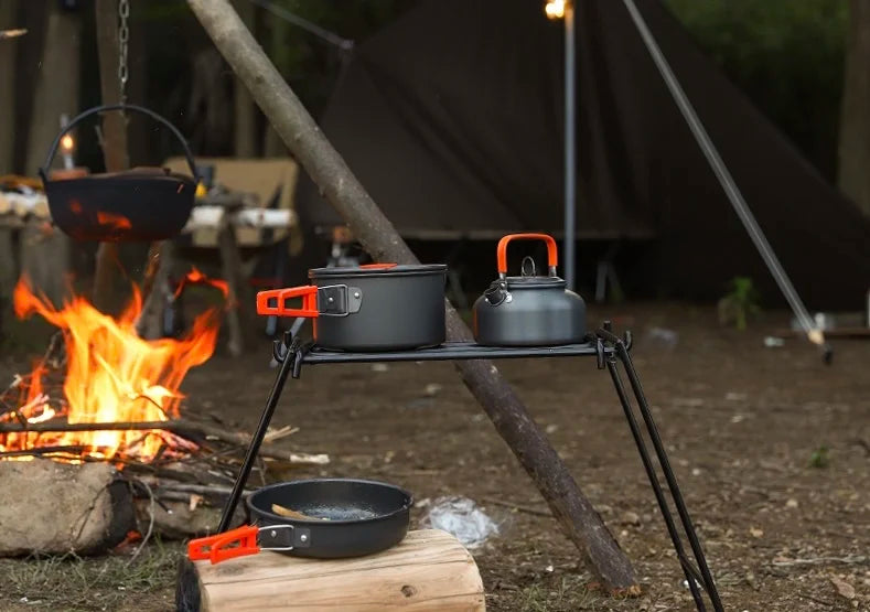 Camping Cookware Kit Outdoor Aluminum Lightweight Equipment Camping Cooking Kit For Traveling Trekking Hiking Supplies