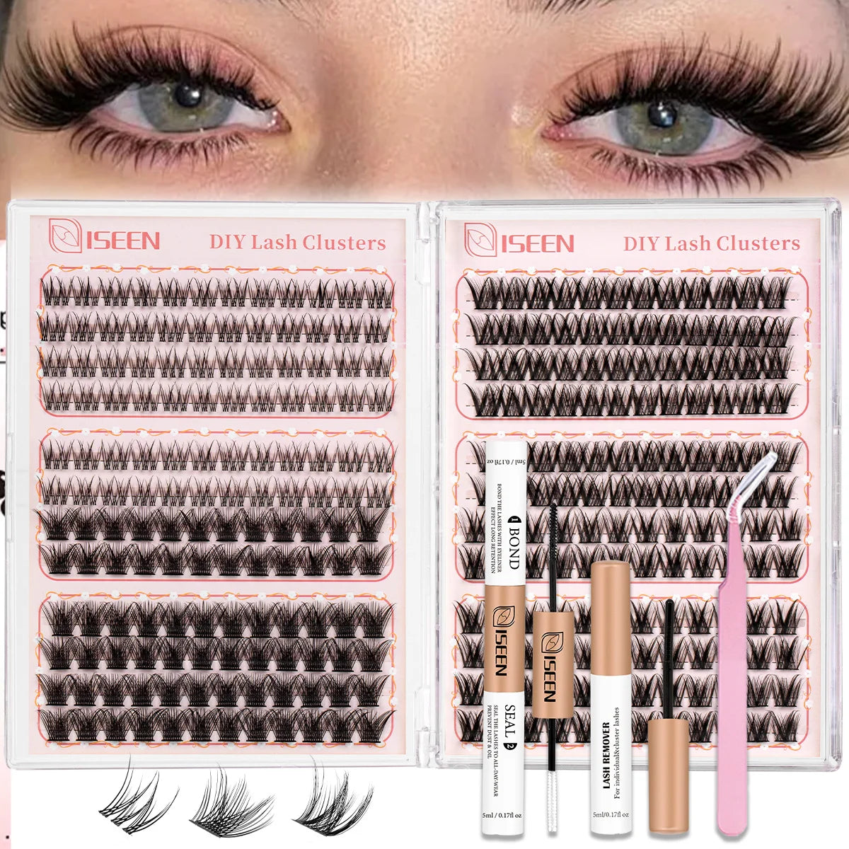 DIY Lash Extension Kit Clusters Individual Eyelashes Kit Mix Styles 9-16mm with Bond and Seal Eye Makeup Tool