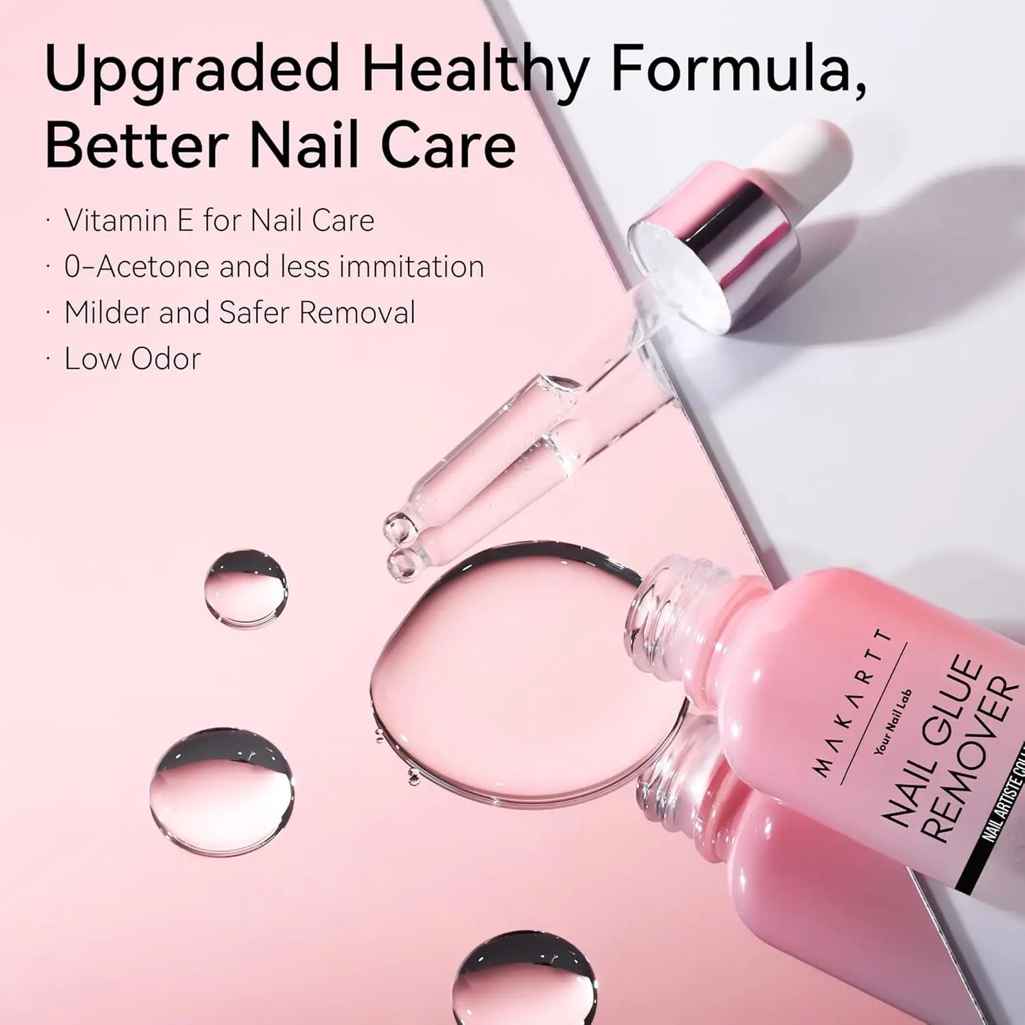 Nail Glue Remover for Press on Nails, 50ML Nail Glue Remover for UV Nail Glue, Non acetone Gentle Glue Off for False Nails Glue