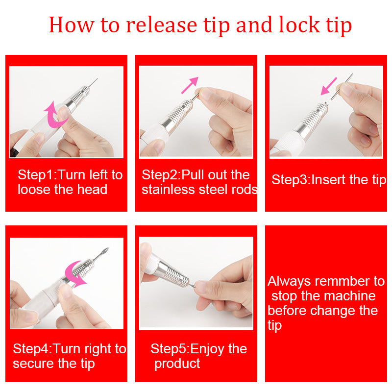 Electric Nail Drill Pen Handle File Polish Grind Machine Handpiece Manicure Pedicure Tool DC & 3 PIN PLUG Nail Drill Accessories