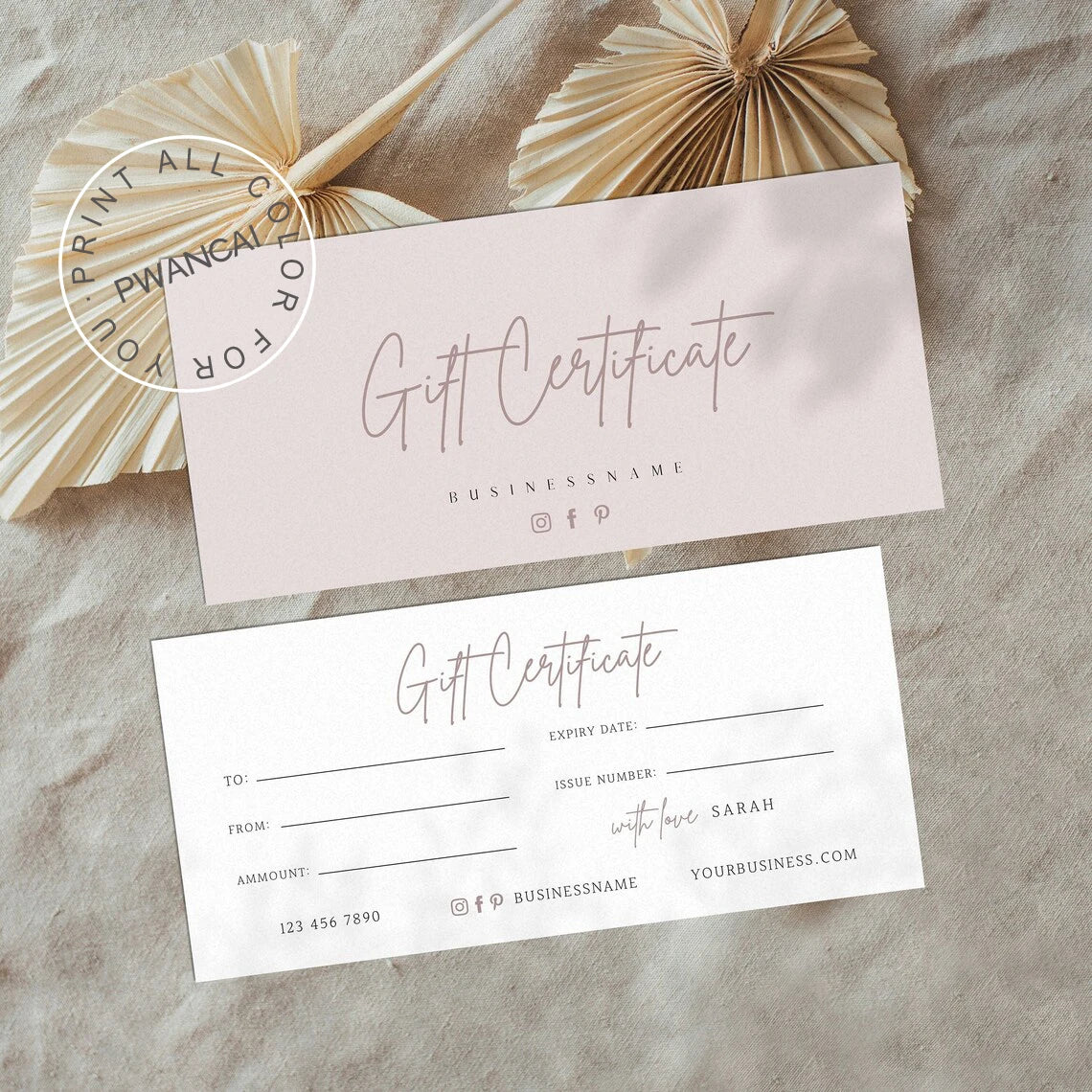 Beauty Spa Gift Coupon Cards Editable Gift Voucher Template Printable Gift DIY Voucher Certificate Modern Gift Card for Business