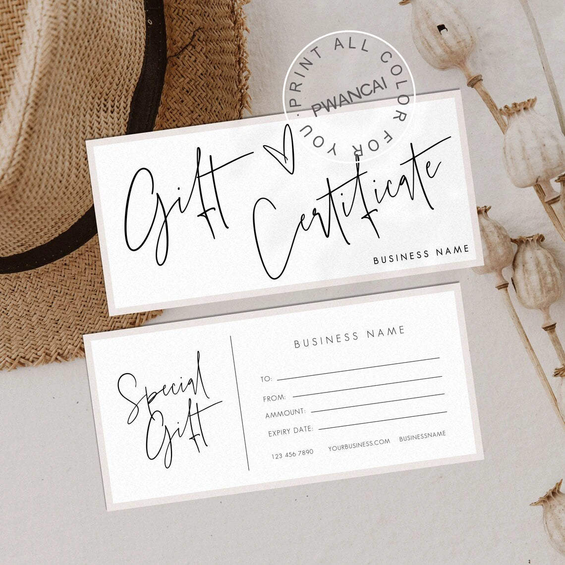 Beauty Spa Gift Coupon Cards Editable Gift Voucher Template Printable Gift DIY Voucher Certificate Modern Gift Card for Business