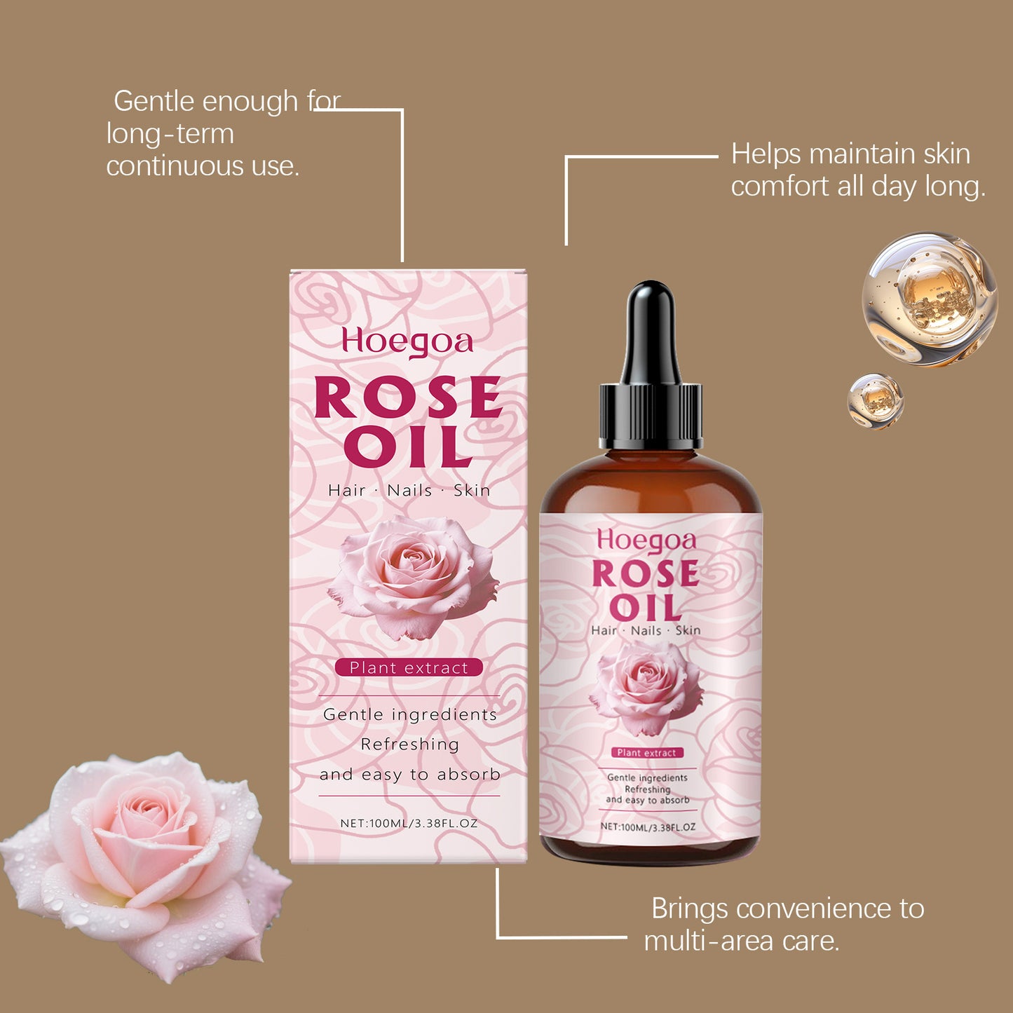 Rose Oil Face Anti Aging Brightening Lasting Hydration Nourishment Firm Aromatherapy Facial Serum Reveal Radiance Body Skin Care