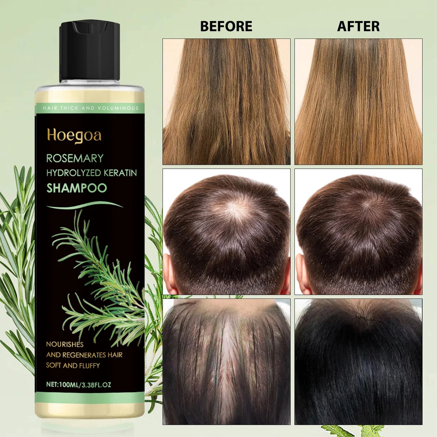 Rosemary Oil Hair Growth Shampoo Organic Thickening for Thinning Hair & Hair Loss Volumizing Natural Shampoo for Men and Women
