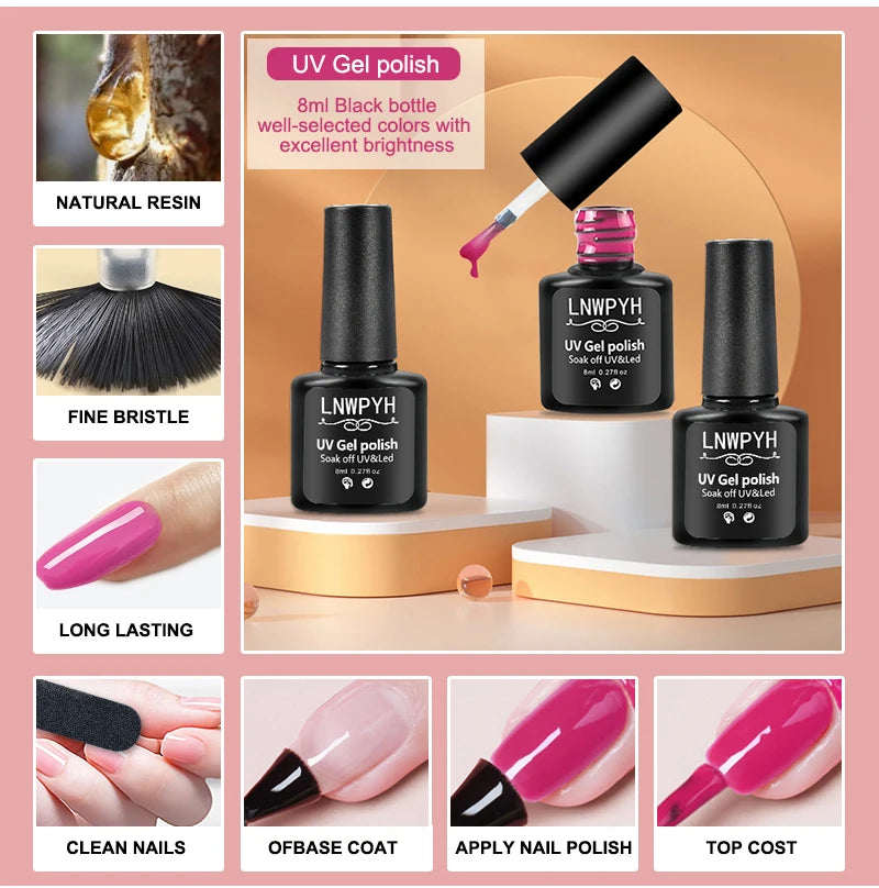 Gel Varnish Kit Professional Nail Gel Set With Nail Lamp Soak Off Nail Gel Polish Kit  Base Coat And Top Coat Manicure Tools Kit