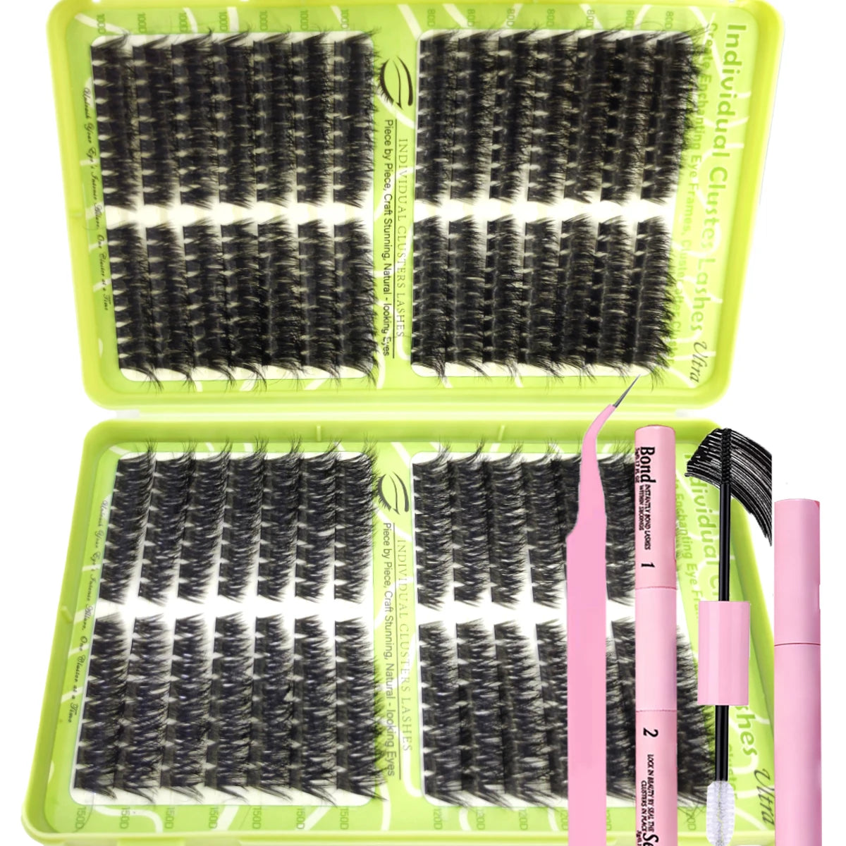 60row DIY Lash Extension Kit Clusters Individual Eyelashes Kit Mix Styles 10-18mm with Bond and Seal Eye Makeup Tool