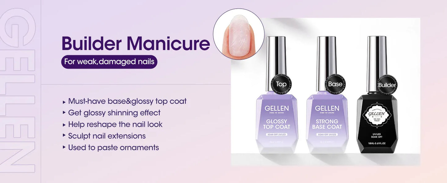 GELLEN Professional Nail Art Gel Set 18ml 4Pcs Base Top Coat Clear Strengthener Soak Off Polish Manicure DIY Kit Long Lasting