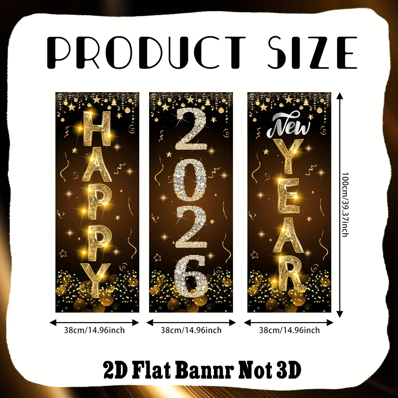 2026 New Year Decorations Happy New Year Banner Black Gold New Year Door Cover Hanging Decorations for 2025 New Years Eve Party