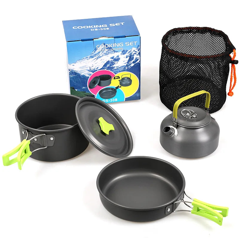 Camping Cookware Kit Outdoor Aluminum Lightweight Equipment Camping Cooking Kit For Traveling Trekking Hiking Supplies
