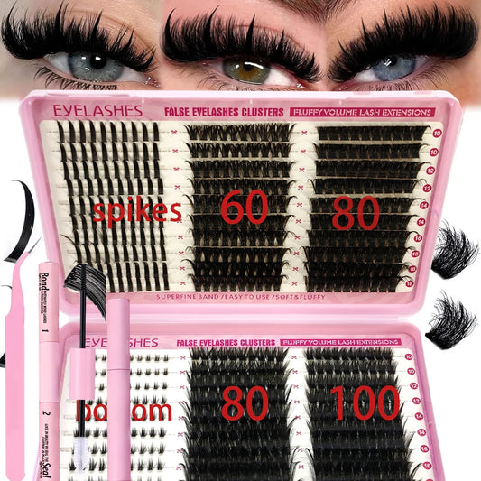 60row DIY Lash Extension Kit Clusters Individual Eyelashes Kit Mix Styles 10-18mm with Bond and Seal Eye Makeup Tool