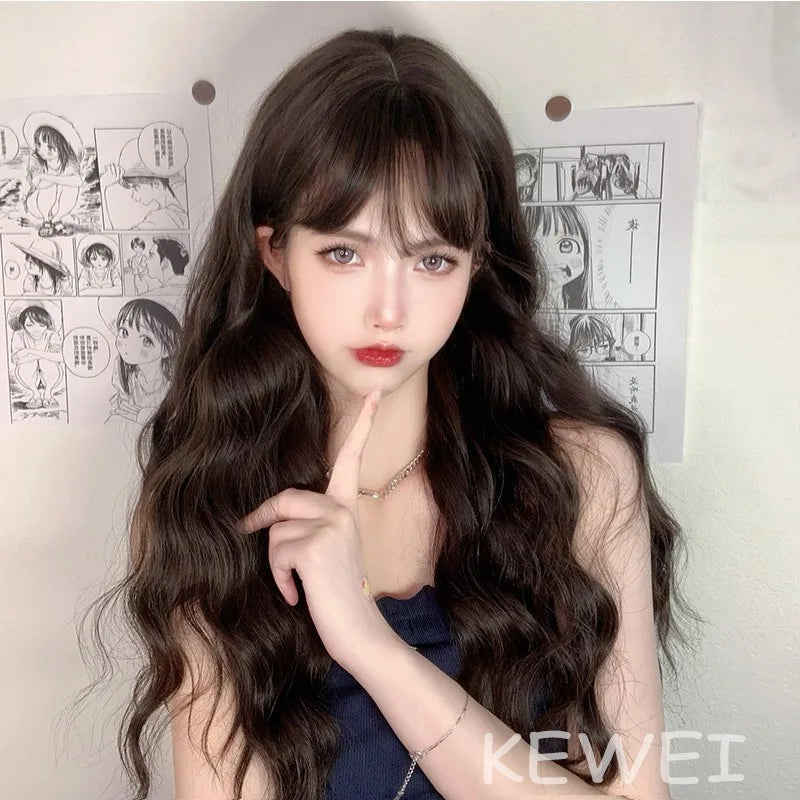 Women's Long Curly Hair Daily Wear Simulated Hair Rose Net Wig Festival Party Cosplay High-temperature Silk Full Wigs