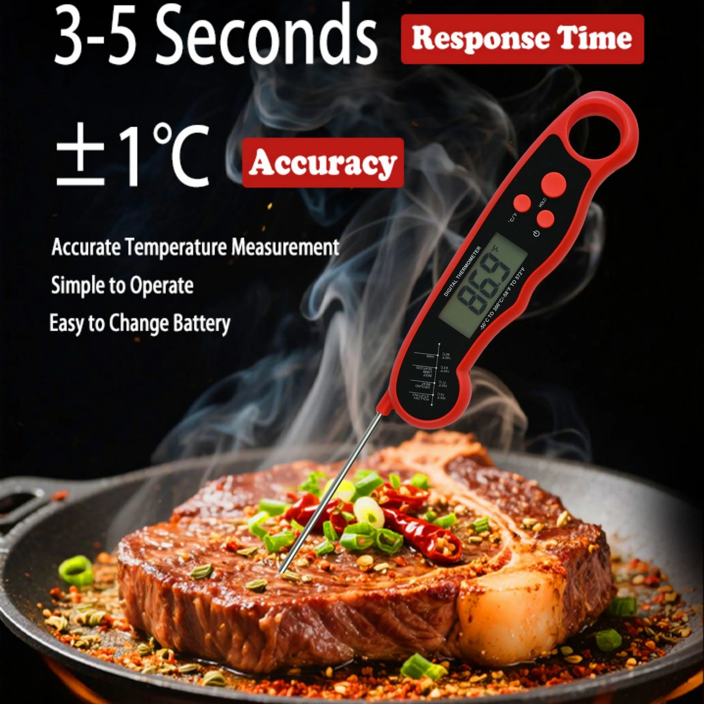 kitchen items Digital, Food Thermometer for Cooking and Baking, Instant Read Meat Thermometer with Backlight, Hold Function &