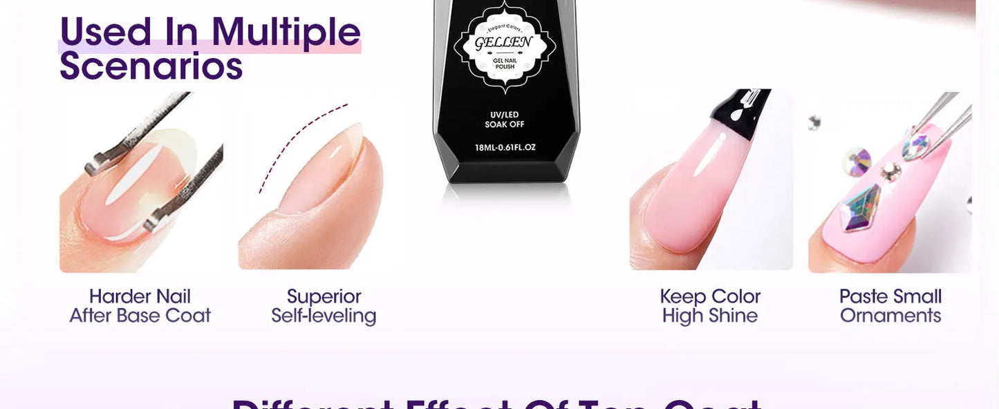 GELLEN Professional Nail Art Gel Set 18ml 4Pcs Base Top Coat Clear Strengthener Soak Off Polish Manicure DIY Kit Long Lasting