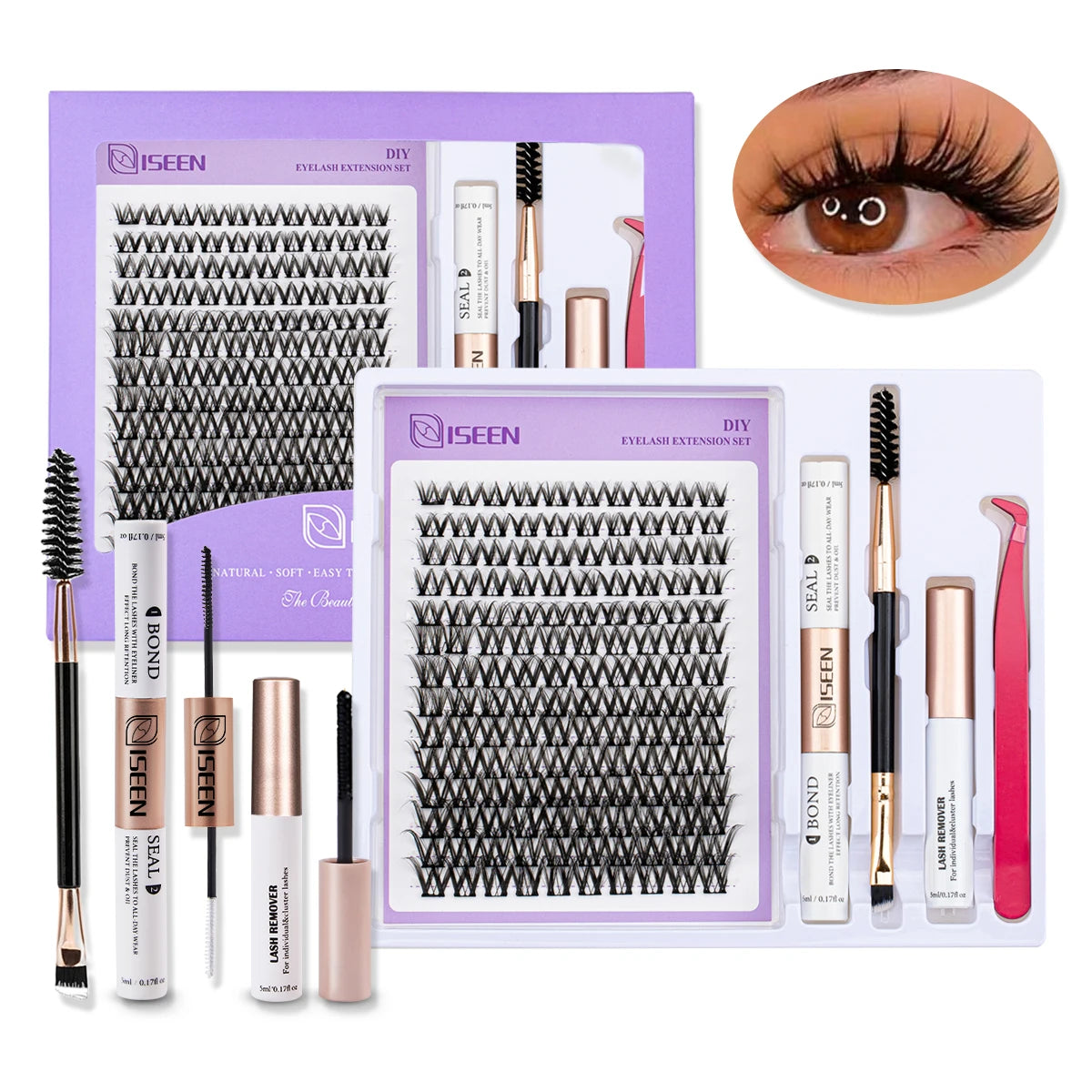 DIY Lash Extension Kit Clusters Individual Eyelashes Kit Mix Styles 9-16mm with Bond and Seal Eye Makeup Tool