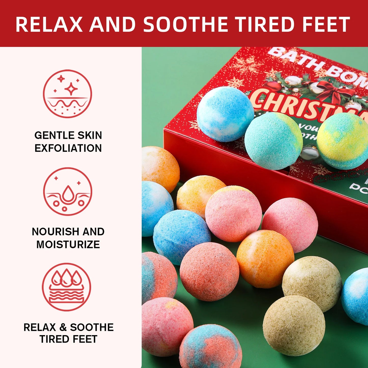 12 Pcs Christmas Bath Sea Salt Bath Softening Keratin Remove Dead Skin for Foot Spa Relaxing Gift Box for Women Men