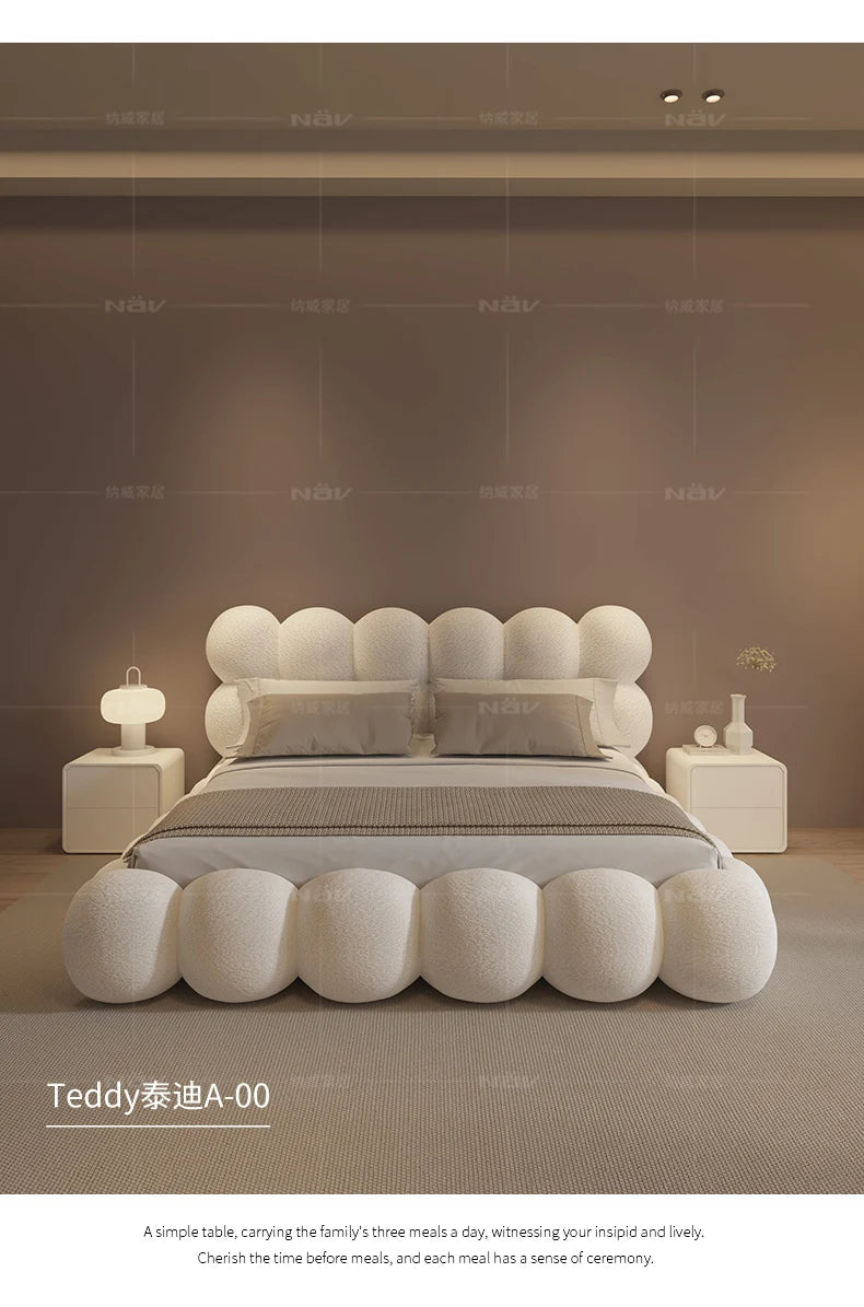Beauty Cream Cloud Bed Large Size White Rectangle Minimalist Safe Bed Upholstery European Cama Matrimonial Home Furniture