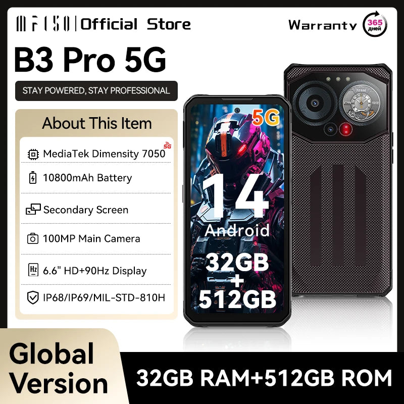 IIIF150 B3 Pro 5G 90Hz Rugged Phone Machine Dual Display 16GB 512GB 100MP Camera Ultra-Thin Rugged 10800mAh Android 14