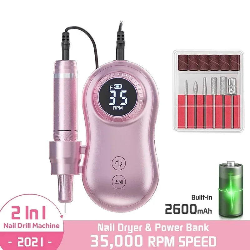 Electric Nail Drill, 35000RPM Portable Nail Drill, Professional Rechargeable Nail E-File, for Acrylic Nails Gel Polishing