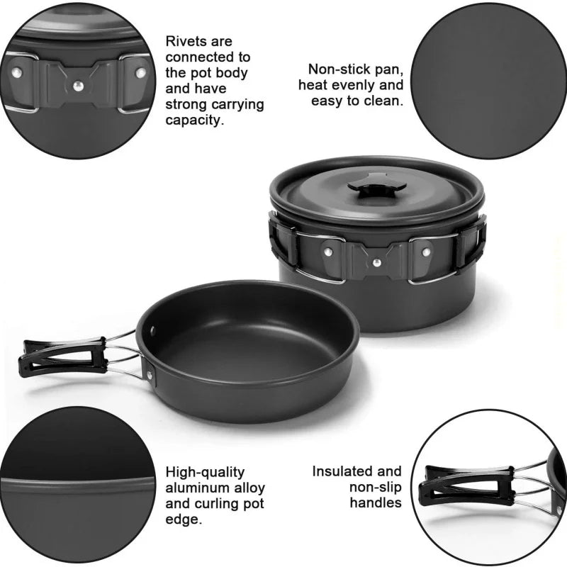 Outdoor pot and kettle set - portable outdoor cooking equipment set - camping water boiling kettle and cooking utensils