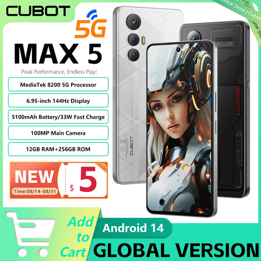 5G Smartphone CUBOT MAX 5 Dimensity 8200 6.95" 144Hz Large Screen 12GB RAM+256GB ROM 5100mAh Battery Gaming Phone NFC Android 14