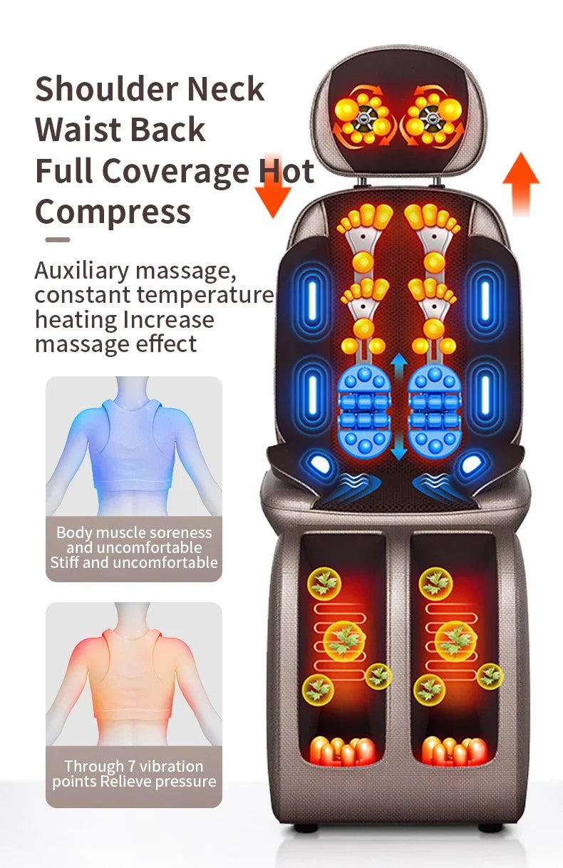 Upgrade Electric Massage Chair Full Body Kneading Neck Back Waist Leg Infrared Heating Vibration Shiatsu Cushion Seat Relaxation