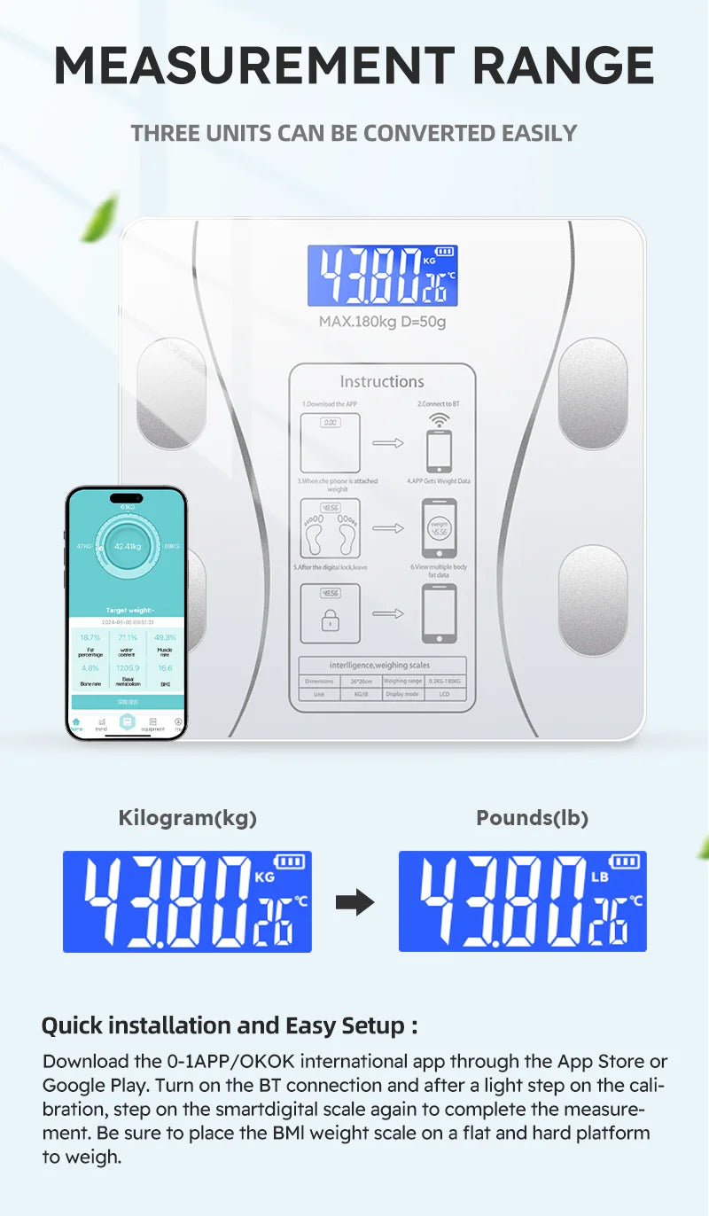Smart Body Fat Scale for body management and fat loss, smart mode, Bluetooth body fat scale, home weight scale, ultra-precis