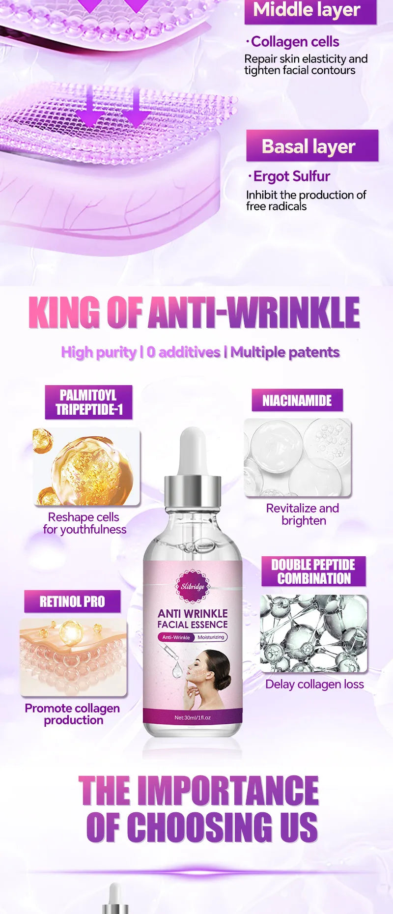 Anti-aging, anti-wrinkle, Remove wrinkles, Lifting firming，moisturizing