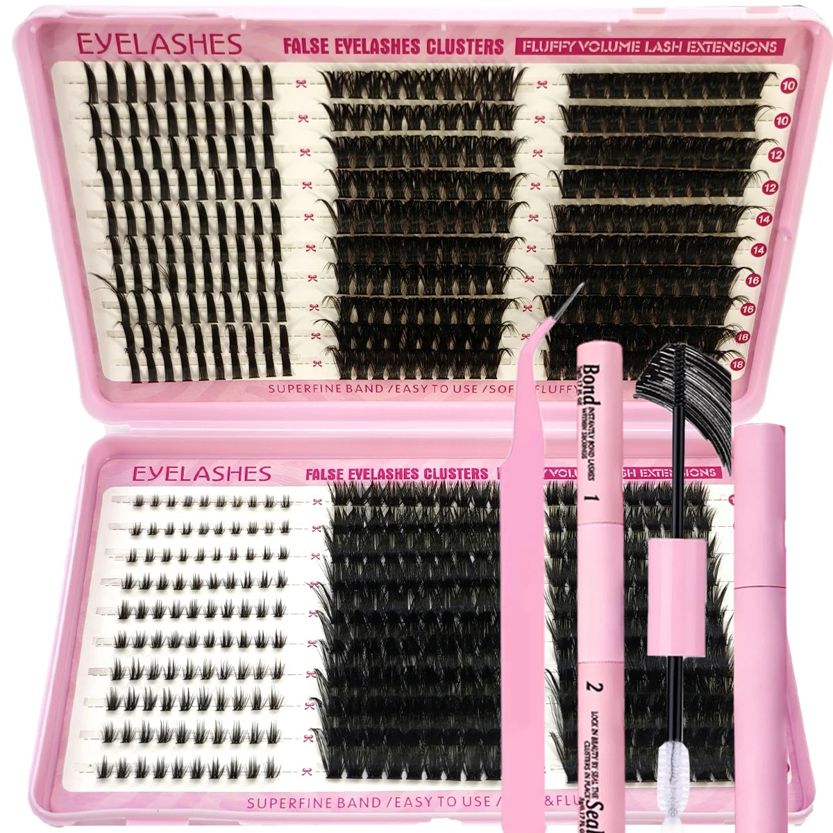 60row DIY Lash Extension Kit Clusters Individual Eyelashes Kit Mix Styles 10-18mm with Bond and Seal Eye Makeup Tool