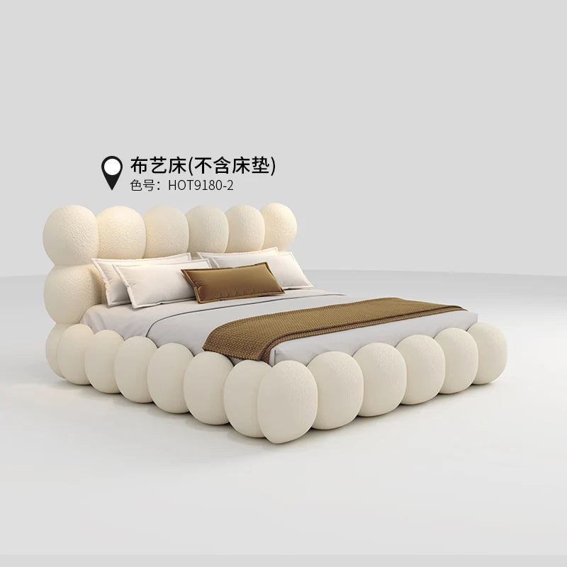 Beauty Cream Cloud Bed Large Size White Rectangle Minimalist Safe Bed Upholstery European Cama Matrimonial Home Furniture