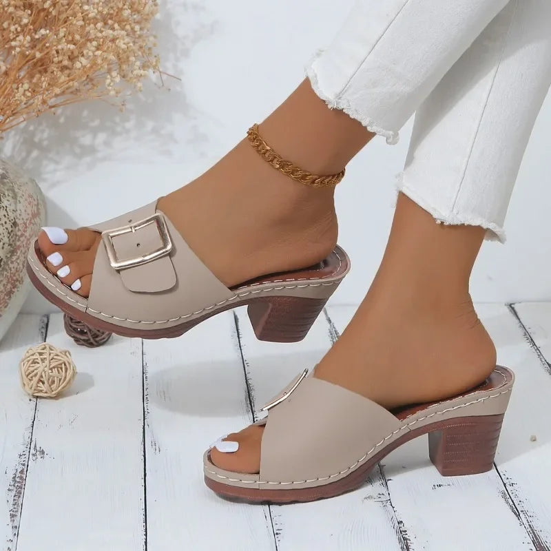 Women Slippers 2024 Summer New Fashion Soft Platform Shoes Ladies Chunky Heels Buckle Designer Slippers